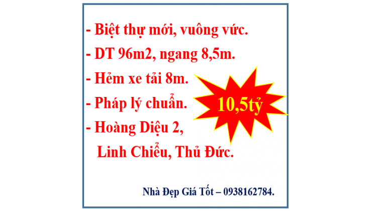 96m2(8.5*11) -4 tầng-Hoàng Diệu 2-Linh Chiểu- Hẻm xe tải 8m-Giá 10.5 t